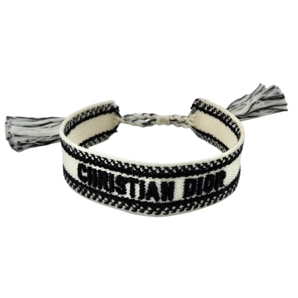 Christian Dior J'Adior Friendship Bracelet Black White Woven Cotton Tassel